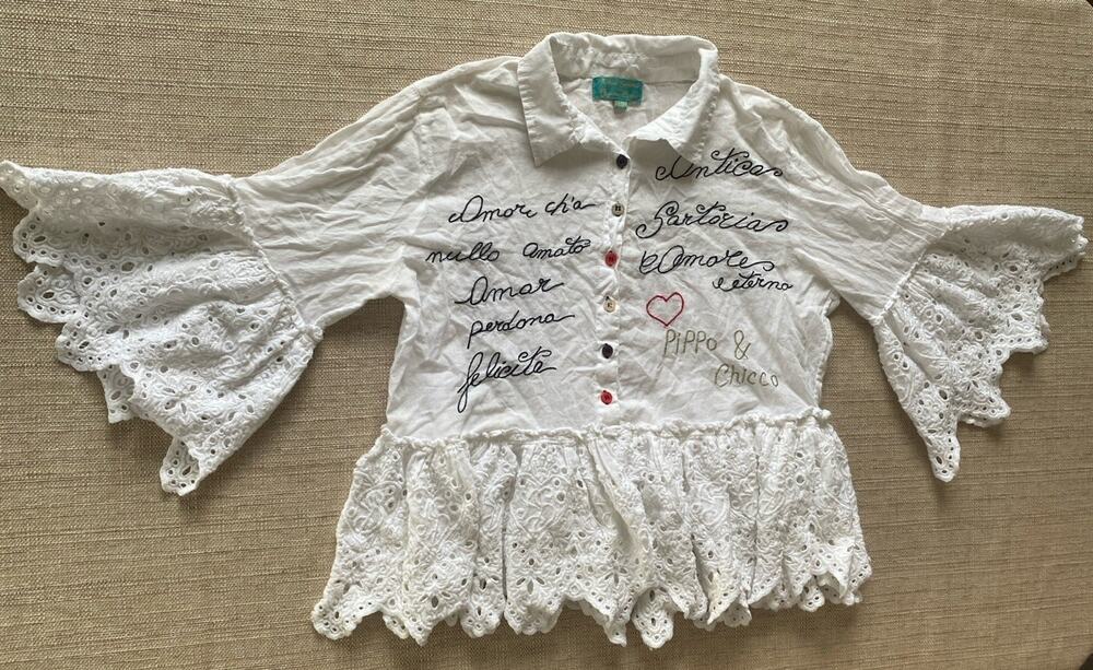 Antica Sartoria Giacomo Cinque Eyelet Peplum Blouse White Boho One Size S